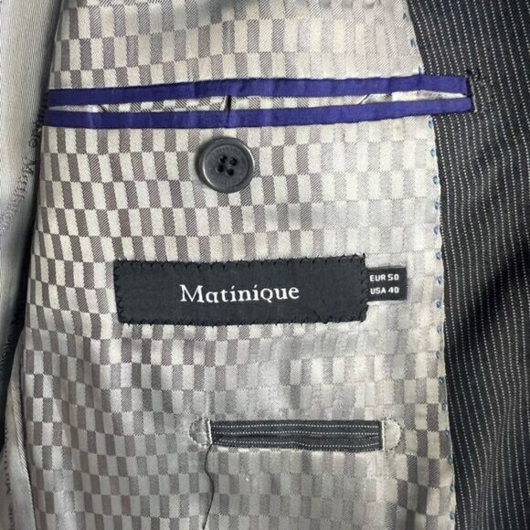 Matinique Men’s 40R Wool Pinstripe Grey Suit Jacket Sports Coat Blazer Formal - Picture 3 of 11